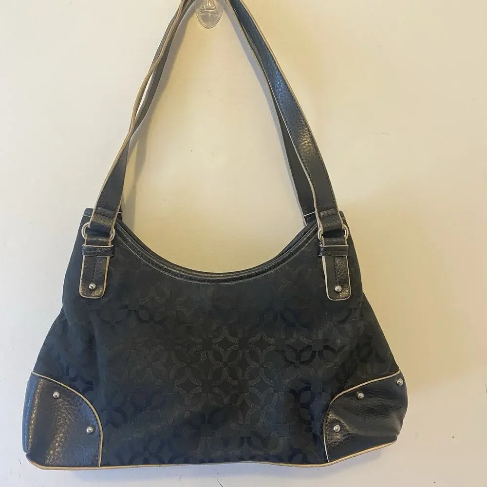 Relic Vintage Y2K Black Faux Leather Monogram HOBO Purse Shoulder Bag Studded